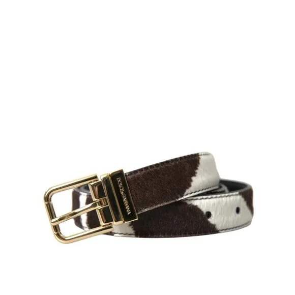 NEW Dolce & Gabbana Brown White Zebra Pony Hair Gold Buckle Women's Belt 90 Cm - Picture 9 of 10